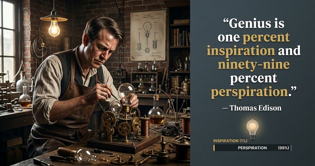 “Genius is one percent inspiration and ninety-nine percent perspiration.” — Thomas Edison.