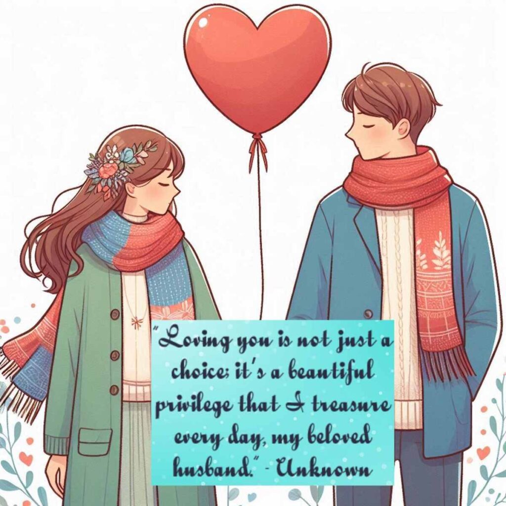"Loving you is not just a choice; it’s a beautiful privilege that I treasure every day, my beloved husband." - Unknown