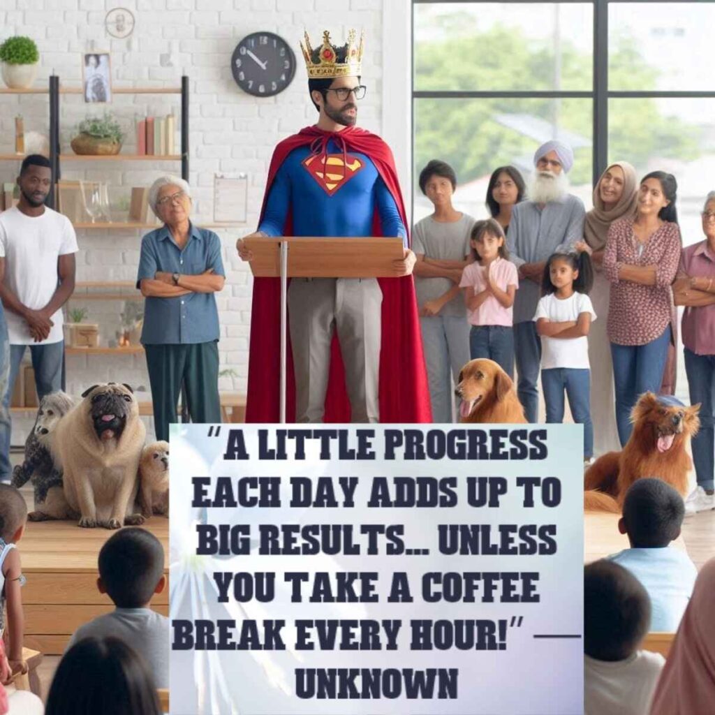  “A little progress each day adds up to big results... unless you take a coffee break every hour!” — Unknown