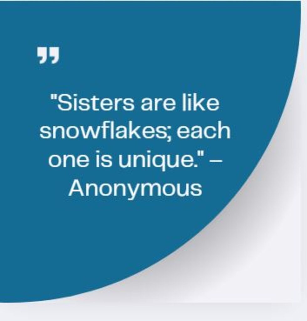 "Sisters are like snowflakes; each one is unique." – Anonymous