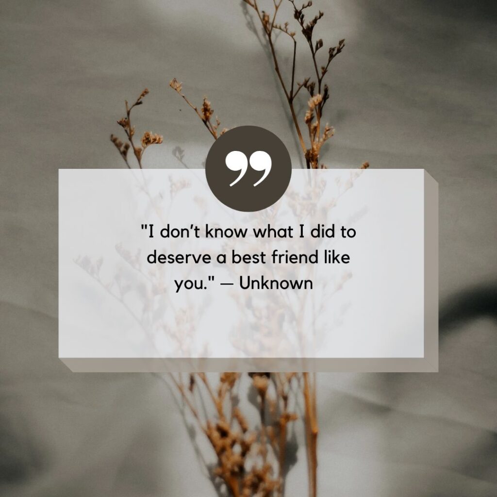  "I don’t know what I did to deserve a best friend like you." — Unknown  