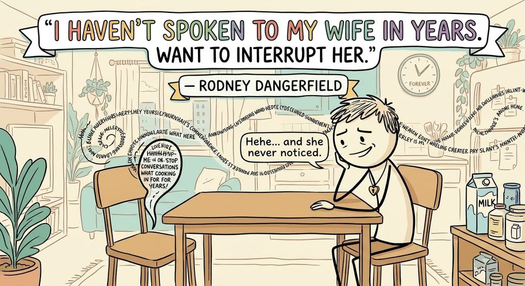 “I haven’t spoken to my wife in years. I didn’t want to interrupt her.” — Rodney Dangerfield